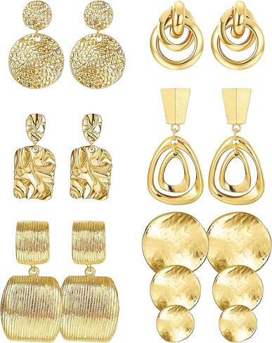 Clip on Earrings for Women Large Silver Clip On Earrings Set Geometric Leaf Round Dangle Earrings Jewelry 6 pairs in Saudi Arabia