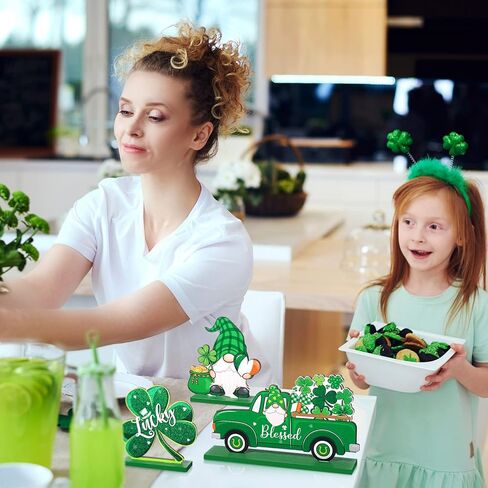 تيامون 6 قطع علامة طاولة عيد القديس باتريك للديكور، علامات مركزية محظوظة أيرلندية سعيدة، علامات شامروك جنوم الخشبية، لافتات زينة للطاولات لعيد القديس باتريك، ديكور حفلات المنزل (أخضر) in Kuwait