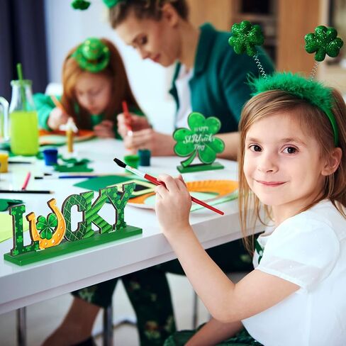 تيامون 6 قطع علامة طاولة عيد القديس باتريك للديكور، علامات مركزية محظوظة أيرلندية سعيدة، علامات شامروك جنوم الخشبية، لافتات زينة للطاولات لعيد القديس باتريك، ديكور حفلات المنزل (أخضر) in Kuwait