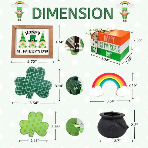 16 قطعة من زينة عيد القديس باتريك - ديكور يوم القديس باتريك - ديكور صينية متدرجة - ديكور خشبي لمنزل المزرعة يوم القديس باتريك - ديكور شامروك ريفي للمنزل - وعاء من العملات الذهبية in Kuwait