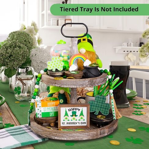 16 قطعة من زينة عيد القديس باتريك - ديكور يوم القديس باتريك - ديكور صينية متدرجة - ديكور خشبي لمنزل المزرعة يوم القديس باتريك - ديكور شامروك ريفي للمنزل - وعاء من العملات الذهبية in Kuwait