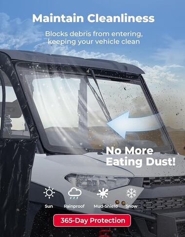 الزجاج الأمامي المقاوم للخدش من KEMIMOTO UTV مع مساحات يدوية متوافقة مع Polaris Ranger 1000/CREW 1000/XP 1000/Crew XP 1000 /900/ XP 900/Crew XP 900، الزجاج الأمامي المعتمد من وزارة النقل in Saudi Arabia