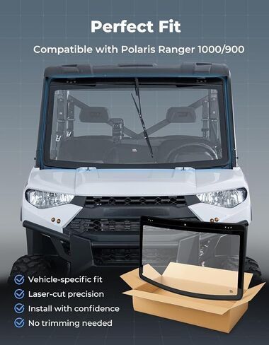 الزجاج الأمامي المقاوم للخدش من KEMIMOTO UTV مع مساحات يدوية متوافقة مع Polaris Ranger 1000/CREW 1000/XP 1000/Crew XP 1000 /900/ XP 900/Crew XP 900، الزجاج الأمامي المعتمد من وزارة النقل in Saudi Arabia