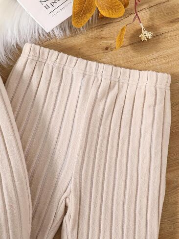 Kid Girls Clothes Set Ribbed Knit Long Sleeve Hoodie Sweatsuit and Flare Pants Set Fall Outfits for 8-12Y in Kuwait