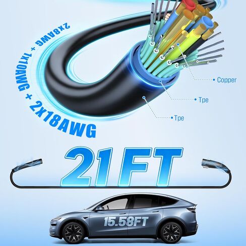 21ft 48A لكابل تمديد شاحن Tesla - سلك تمديد NACS EV عالي التحمل مطلي بالفضة ومعتمد من UL متوافق مع موصل Tesla المحمول وشاحن الحائط، موديل 3/Y/S/X/Cybertruck in Kuwait