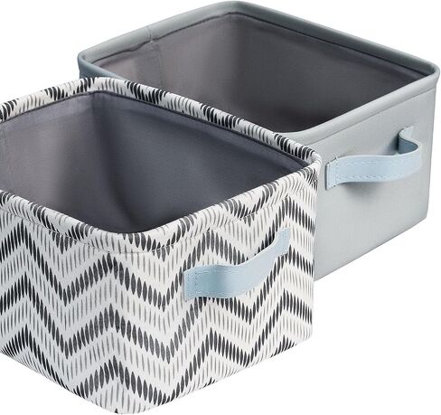 MY LITTLE ZONE Canva Fabric Small Collapsible Storage Bins for Baby Boys and Girls, Dinosaur - Baskets for Shelves with Handles - Dino Safari, 9.8" x 5.5" x 7.9" , Blue-White, 2 Pack in Kuwait
