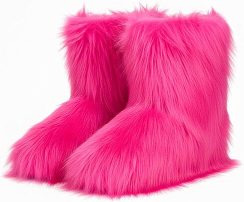 فو فراء الأحذية للنساء فروي غامض رقيق الأحذية جولة تو منتصف العجل الشتاء الثلوج أحذية مريحة في الهواء الطلق حذاء مسطح in Kuwait