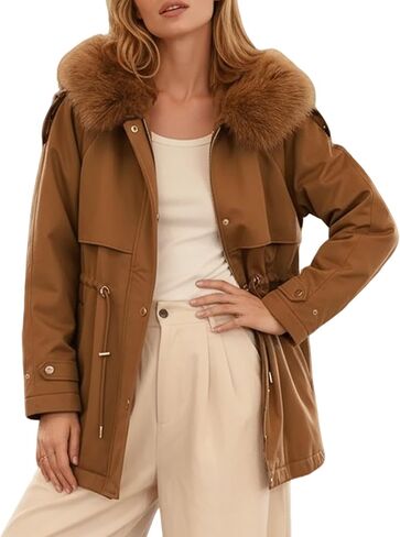 Women's Long Winter Parka Coat Warm Thicken Sherpa Lined Full - Faux Fur Hood Adjustable Drawstring Outerwear in Saudi Arabia