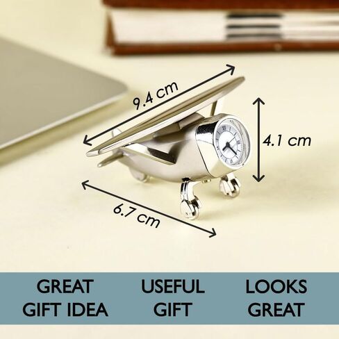 ساعة طاولة مصغرة على شكل طائرة مثيرة مع عجلات دوارة، ساعة مكتب أنيقة ووزن الورق، تعديل يدوي، استبدال البطارية بسهولة، للطلاب، الأخ، الأب، هدايا ديوالي in Kuwait