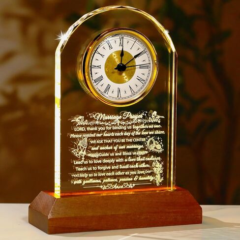 Ornalrist Wedding Gifts for Couples 2026 Glass Clock, Happy Anniversary Marriage Prayer Gift with Wooden Light Base, Unique Newlywed Mr and Mrs Engagement Bridal Shower Gift Ideas in Saudi Arabia