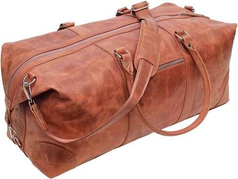 Brown Leather Duffle Bags for Men & Women 24" Full Grain Overnight Weekend Sports Gym Leather Duffel Bag for Men Gifts in Saudi Arabia
