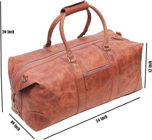 Brown Leather Duffle Bags for Men & Women 24" Full Grain Overnight Weekend Sports Gym Leather Duffel Bag for Men Gifts in Saudi Arabia