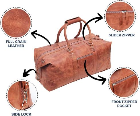 Brown Leather Duffle Bags for Men & Women 24" Full Grain Overnight Weekend Sports Gym Leather Duffel Bag for Men Gifts in Saudi Arabia