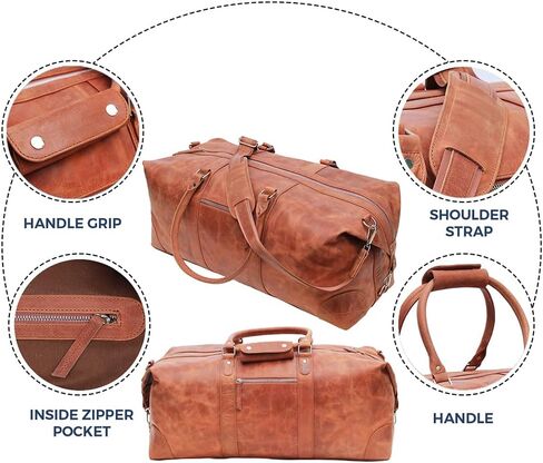 Brown Leather Duffle Bags for Men & Women 24" Full Grain Overnight Weekend Sports Gym Leather Duffel Bag for Men Gifts in Saudi Arabia