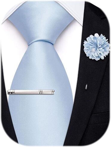 Hi-Tie Mens 63/70 inches Solid Extra Long Silk Ties for Big and Tall Men Neckties with Lapel Pin Tie Clip Business Wedding in Saudi Arabia
