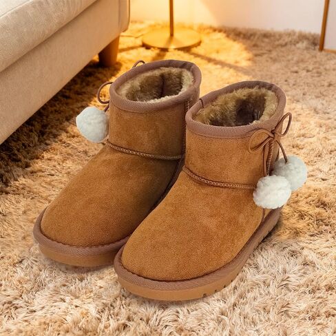 Kid's Snow Boots for Girls Boys, Suede Warm Lightweight Comfy Mid Calf Boot Lined Fuzzy Child Lolly Winter Shoes for Little Kid/Big Kid in Saudi Arabia