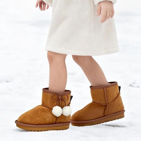 Kid's Snow Boots for Girls Boys, Suede Warm Lightweight Comfy Mid Calf Boot Lined Fuzzy Child Lolly Winter Shoes for Little Kid/Big Kid in Saudi Arabia