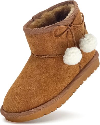 Kid's Snow Boots for Girls Boys, Suede Warm Lightweight Comfy Mid Calf Boot Lined Fuzzy Child Lolly Winter Shoes for Little Kid/Big Kid in Saudi Arabia