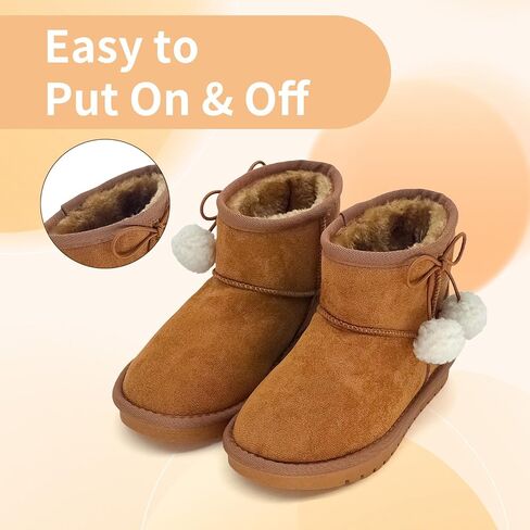 Kid's Snow Boots for Girls Boys, Suede Warm Lightweight Comfy Mid Calf Boot Lined Fuzzy Child Lolly Winter Shoes for Little Kid/Big Kid in Saudi Arabia