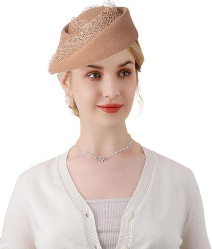 Women's British Style Pillbox Hats Church Derby Wedding Winter Vintage Fascinator Beret, 100% Wool Felt Veil Hat in Saudi Arabia
