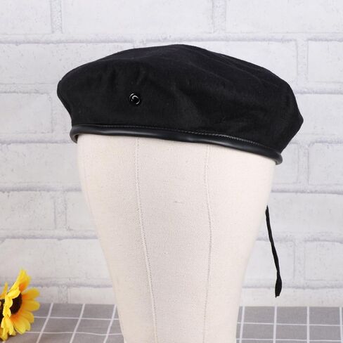 VALICLUD Women Military Style Woolen Beret Dance Hat with Adjustable Cord Breathable Stage Performance Cap Black in Saudi Arabia