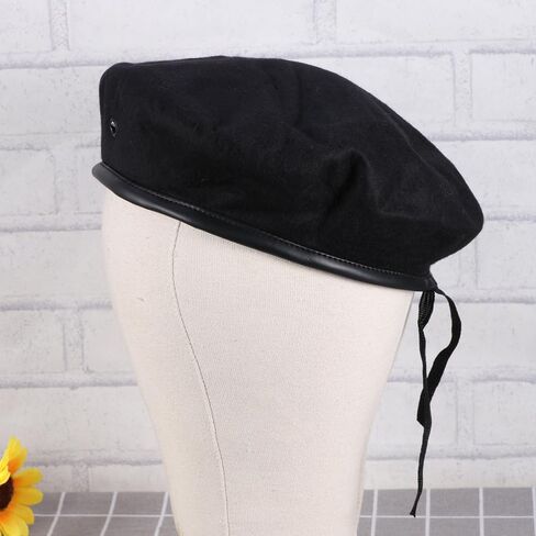 VALICLUD Women Military Style Woolen Beret Dance Hat with Adjustable Cord Breathable Stage Performance Cap Black in Saudi Arabia