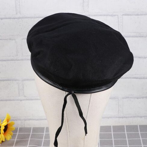 VALICLUD Women Military Style Woolen Beret Dance Hat with Adjustable Cord Breathable Stage Performance Cap Black in Saudi Arabia
