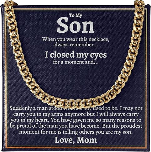 قلادة سلسلة كوبية من الفولاذ المقاوم للصدأ من To My Son - هدايا لعيد ميلاد الابن وعيد الميلاد والتخرج وقلادة الابن من الأم، هدايا فريدة للابن من الأم in Saudi Arabia