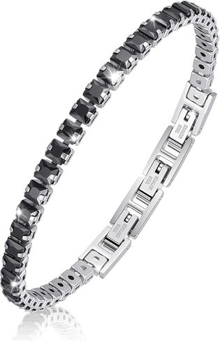 Men's Cubic Zirconia Tennis Bracelet : Sparkling 5A Diamond-liked Link Chain Bracelets,Adjustable Stainless Steel Handchain for Men,Stacked Iced Out Rhinestone Jewelry,Gift for Husband,Boyfriend in Saudi Arabia