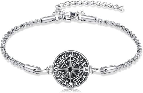 PELOVNY Compass Bracelets for Women Men 925 Sterling Silver Travel Compass Bracelet Graduation Inspirational Jewelry Gifts for Her Him in Saudi Arabia
