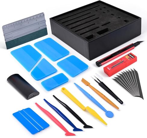 FOSHIO PPF أدوات الفينيل التفاف مجموعة أدوات مع قاعدة العرض، 5PCS PPF ممسحة الفينيل أدوات الثنية شعرت ممسحة نافذة أدوات التلوين، سكين فائدة قابل للسحب 50PCS المفاجئة قبالة شفرات حاوية التخلص المغناطيسي in Saudi Arabia