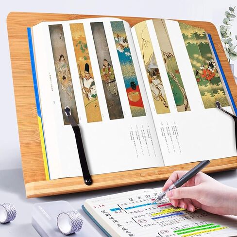 Maitys 2 قطعة هدايا كتاب لعشاق القراءة من الخيزران حامل كتب قابل للتعديل صينية حامل الكتب ومشابك ورق الصفحة مع كتب الإبهام حامل صفحة كتب الطبخ والكتب المدرسية وإكسسوارات هدايا القراءة in Kuwait