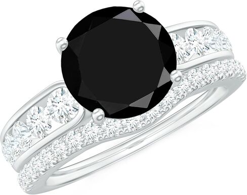 مجموعة خواتم الزفاف المعتمدة من Lab Grown Black Diamond، جودة AAAA، خاتم خطوبة من الماس الأسود مع حزام - هدية لها in Saudi Arabia
