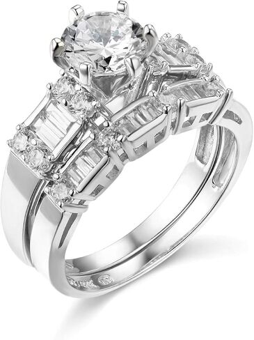 14k White Gold Solid Wedding Engagement Ring and Wedding Band 2 Piece Set - Size 9 in Kuwait