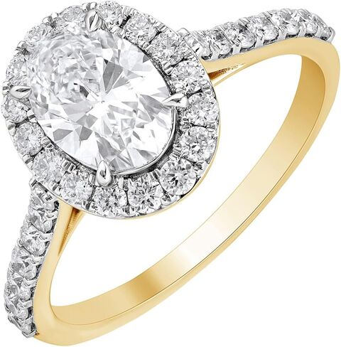 DEWBERRY 1.50 Cttw Oval Cut IGI Certified Lab Grown Diamond Halo Set Engagement Ring for Women 14K Yellow or White Gold Plated 925 Silver VS/FG Solitaire with Accent Side Stones Ring Size 4-10 in Saudi Arabia