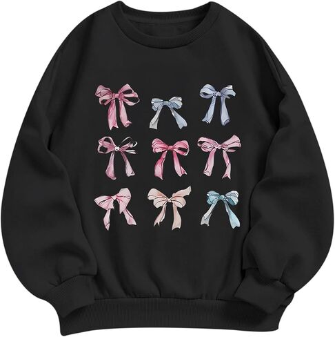 سويت شيرت بفيونكة للفتيات من KEEVICI، سويت شيرت برسومات لطيفة للأطفال، قمصان بقلنسوة Kawaii Preppy بأكمام طويلة، بلوفر قطني in Kuwait