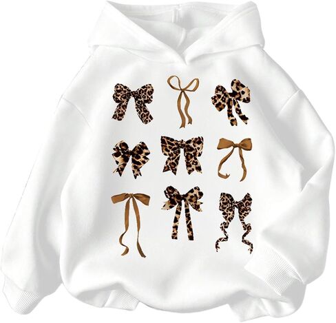WDIRARA Girl's Leopard Bow Graphic Hoodies Long Sleeve Pullover Hooded Sweatshirts in Saudi Arabia