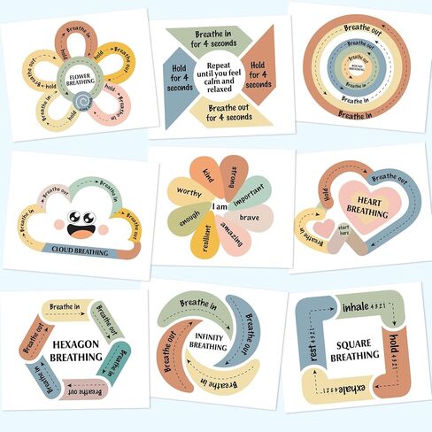 9 Pcs Classroom Breathing Posters Calming Corner Posters Mindfulness Therapy Office Decor Calm Down Corner Supplies Feelings Chart for Kids Educational Breathing Stickers for Classroom in Kuwait