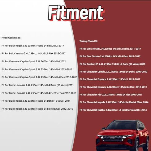 Engine Rebuild Overhaul Kit Timing Chain Kit With VVT Water Pump Head Gasket Set Solenoid Fit For Chevy Equinox Buick Regal Lacrosse GMC Verano Terrain 2.2L 2.4L 2009-2017 9-4201S in Kuwait