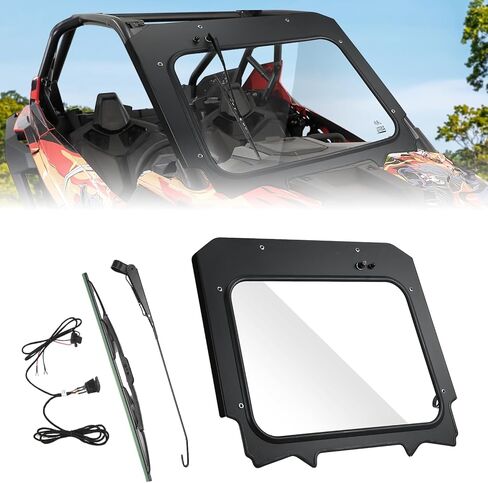 الزجاج الأمامي للممسحة الكهربائية KEMIMOTO PRO XP للسفر في يوم ممطر متوافق مع Polaris RZR PRO XP/RZR Turbo R 2020-2024، نافذة زجاجية أمامية كاملة مقاومة للخدش، الوضع التلقائي in Kuwait