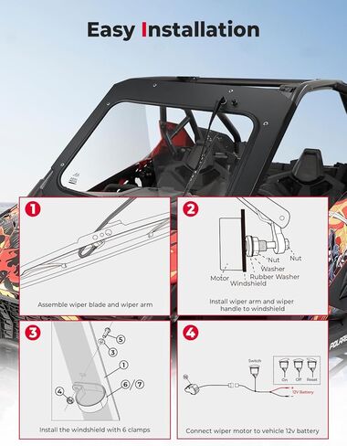 الزجاج الأمامي للممسحة الكهربائية KEMIMOTO PRO XP للسفر في يوم ممطر متوافق مع Polaris RZR PRO XP/RZR Turbo R 2020-2024، نافذة زجاجية أمامية كاملة مقاومة للخدش، الوضع التلقائي in Kuwait