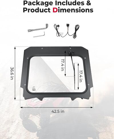 الزجاج الأمامي للممسحة الكهربائية KEMIMOTO PRO XP للسفر في يوم ممطر متوافق مع Polaris RZR PRO XP/RZR Turbo R 2020-2024، نافذة زجاجية أمامية كاملة مقاومة للخدش، الوضع التلقائي in Kuwait