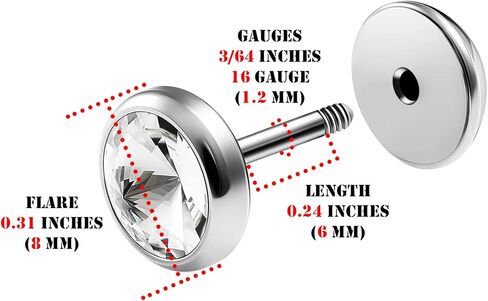 مقاييس كبيرة زوج 316L الجراحية الصلب 16 جرام مقياس 1.2 مللي متر 1/4 (6 مللي متر) المقابس وهمية كريستال الوهم ثقب المجوهرات الأذن الغشاش القرط الفص in Kuwait