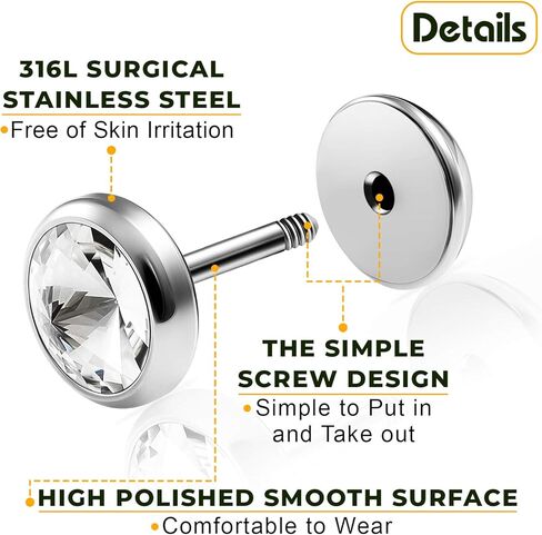 مقاييس كبيرة زوج 316L الجراحية الصلب 16 جرام مقياس 1.2 مللي متر 1/4 (6 مللي متر) المقابس وهمية كريستال الوهم ثقب المجوهرات الأذن الغشاش القرط الفص in Kuwait