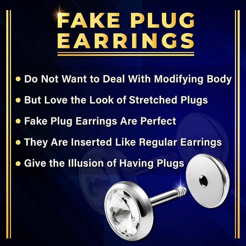 مقاييس كبيرة زوج 316L الجراحية الصلب 16 جرام مقياس 1.2 مللي متر 1/4 (6 مللي متر) المقابس وهمية كريستال الوهم ثقب المجوهرات الأذن الغشاش القرط الفص in Kuwait