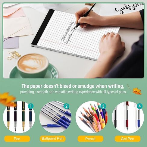 2Pcs Legal Pads(5" x 8"), 50 Sheets 80G Thick Lined Tear-Off Note Pads with Perforated Pages, Writing Pad Notepad for Home Office School Business, No Ink Bleeding, White in Saudi Arabia