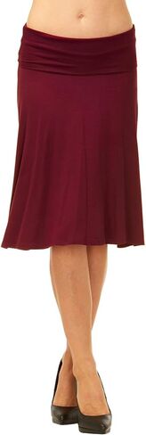 SADACO Womens Basic Solid Stretch Fold-Over Flare Midi Skirt - Made in USA in Saudi Arabia