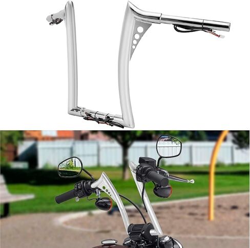 Mofun 14" ارتفاع المقود السلكي مسبقًا Ape Hangers 1-1/4" Fat 1" المشبك متوافق مع Harley Softail Street Bob 2011-2024 Sportster 883 1200 2011-2022 Dyna 2012-2017 Touring Road King 2015-في وقت لاحق، كروم in Saudi Arabia