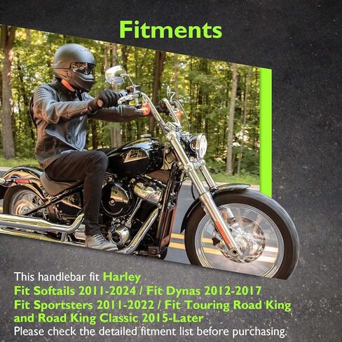 Mofun 14" ارتفاع المقود السلكي مسبقًا Ape Hangers 1-1/4" Fat 1" المشبك متوافق مع Harley Softail Street Bob 2011-2024 Sportster 883 1200 2011-2022 Dyna 2012-2017 Touring Road King 2015-في وقت لاحق، كروم in Saudi Arabia