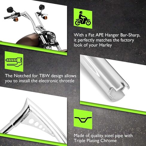 Mofun 14" ارتفاع المقود السلكي مسبقًا Ape Hangers 1-1/4" Fat 1" المشبك متوافق مع Harley Softail Street Bob 2011-2024 Sportster 883 1200 2011-2022 Dyna 2012-2017 Touring Road King 2015-في وقت لاحق، كروم in Saudi Arabia